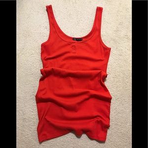 🆕🔥ZARA SUPER CUTE MINI SLEEVELESS DRESS LIGHTLY RIBBED ORANGE RED BODYCON!!